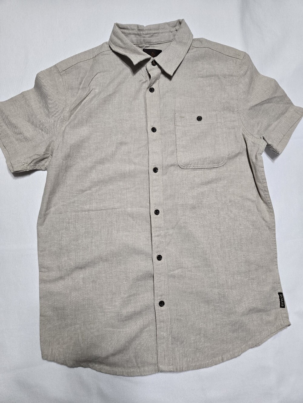 prana Men's Jaffra Short Sleeve Button Down Collared Organic Cotton Shirt sz S